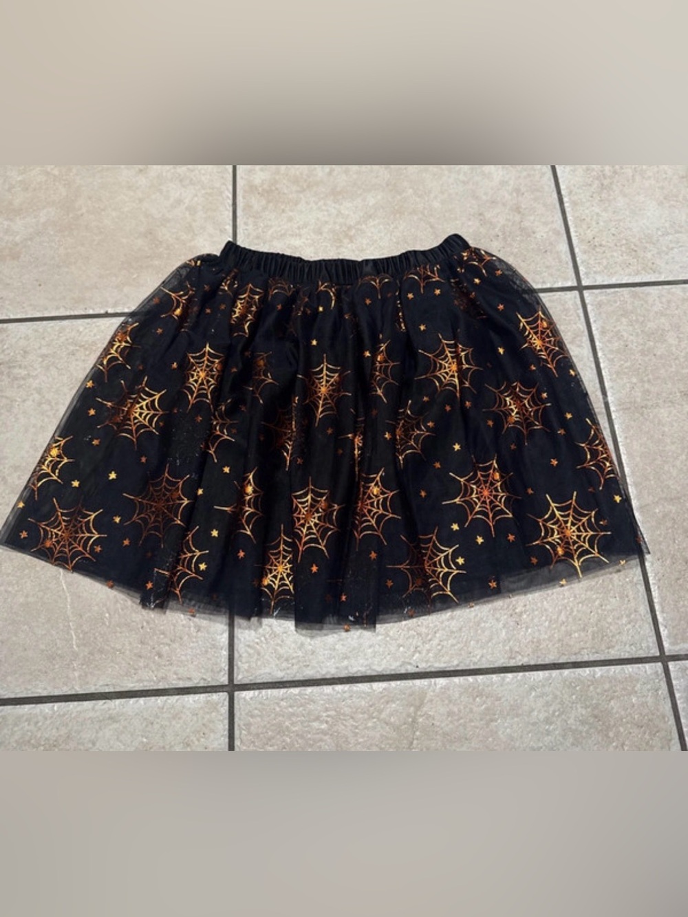 wonder nation Black Tulle Skirt with Metallic Orange Spiderwebs